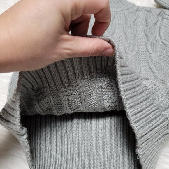 Cable Knit Sweater | Gray Long Sleeve Turtleneck Ribbed Knit Trim Causal Winter - Picture 5 of 9